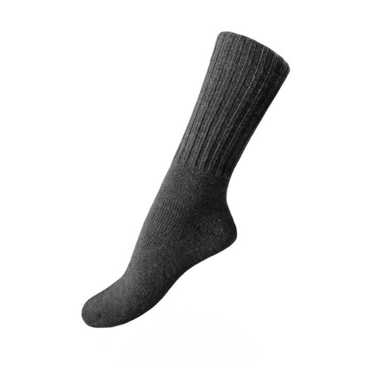 Charcoal Choice Alpaca Casual women&#39;s and men&#39;s crew socks with ribbing on display