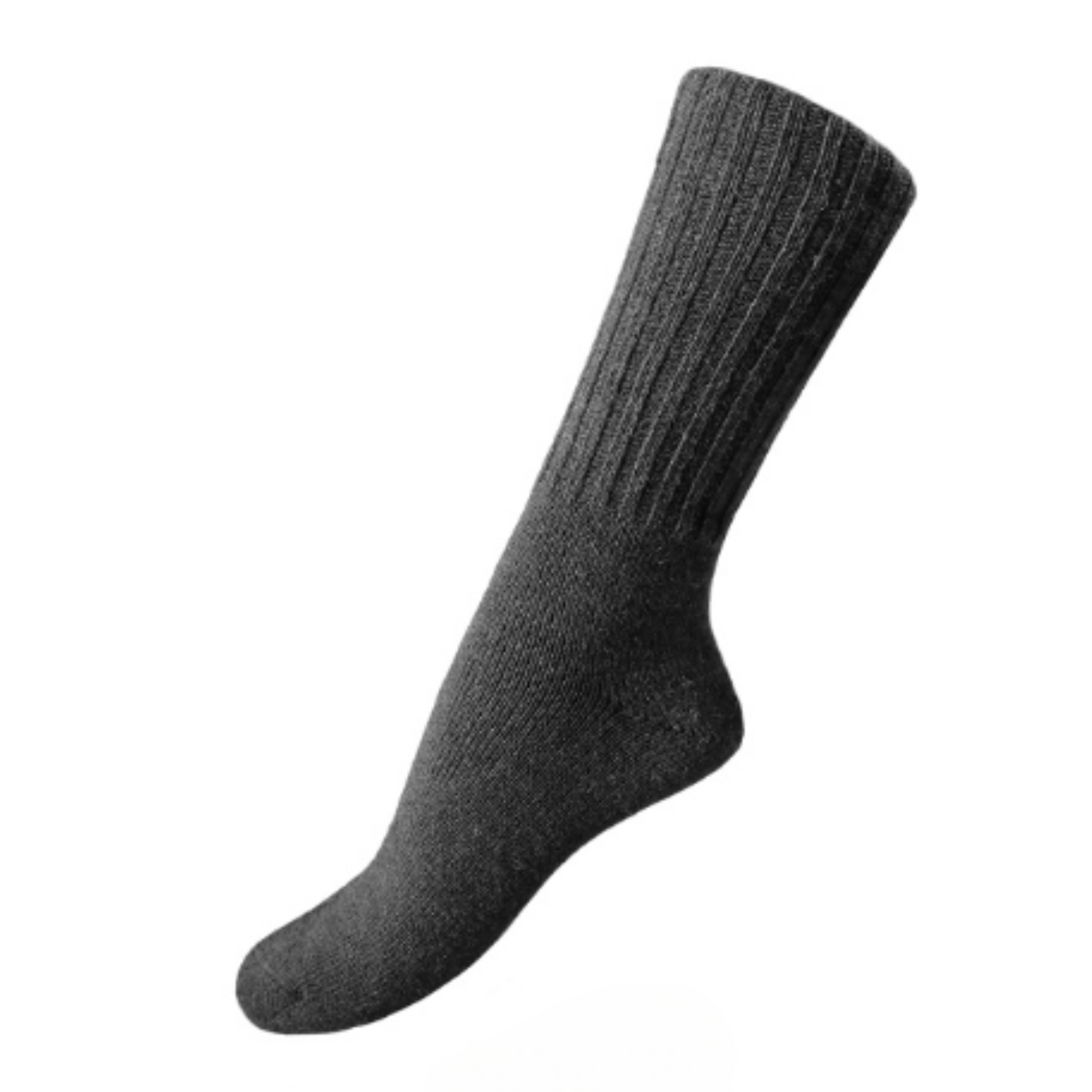 Charcoal Classic Alpaca Casual women&#39;s and men&#39;s crew socks with ribbing on display