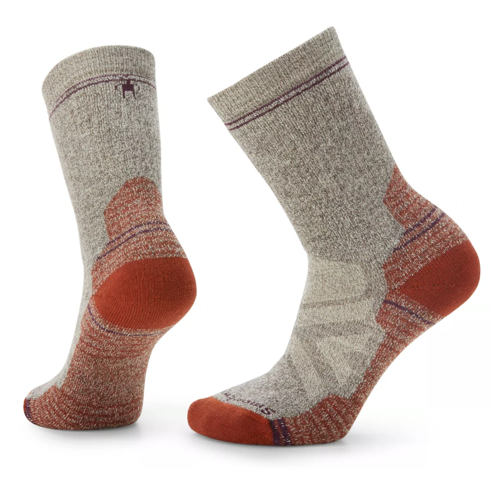 Smartwool Hike Full Cushion Crew women's sock in natural color. Sock shown on display feet. 