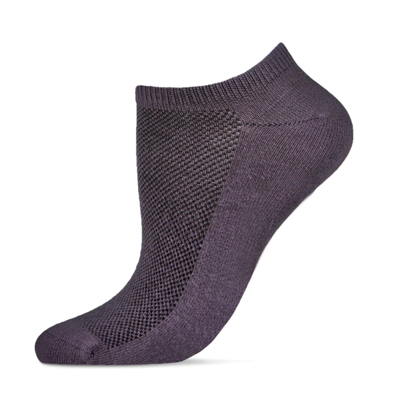 MeMoi Organic Cotton Mesh Top Breathable Liner women's sock in Earl Gray on display from side