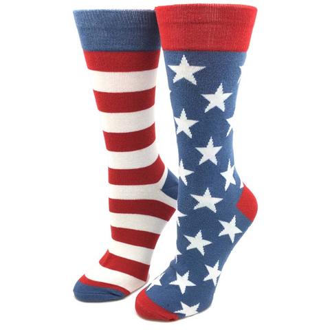 Sock Harbor women's crew sock one sock red and white stripes the other sock blue and white stars