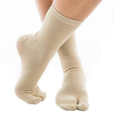 Flip Flop Socks - V-Toe Split Toe Khaki Crew Cotton Blend