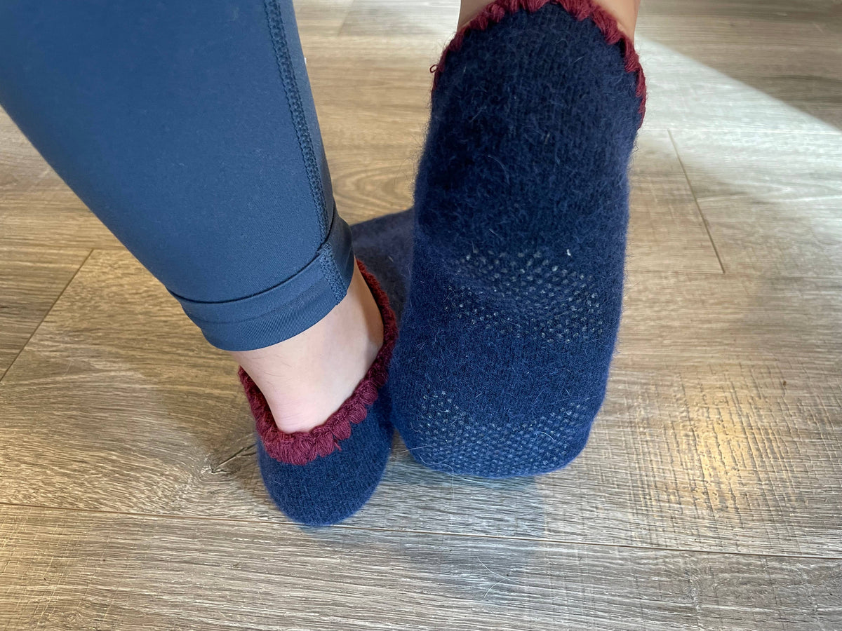 Handcrafted Angora Slipper Socks | Grips | M