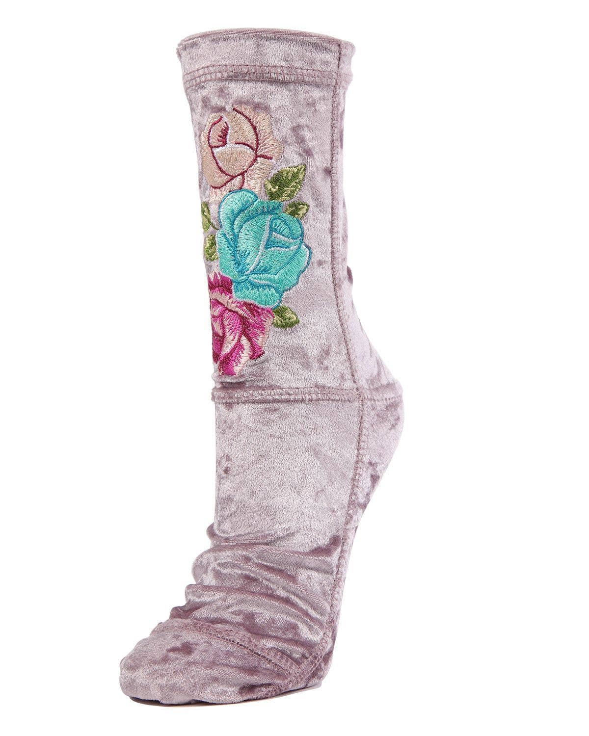 MeMoi Floral Crushed Velvet Crew Socks