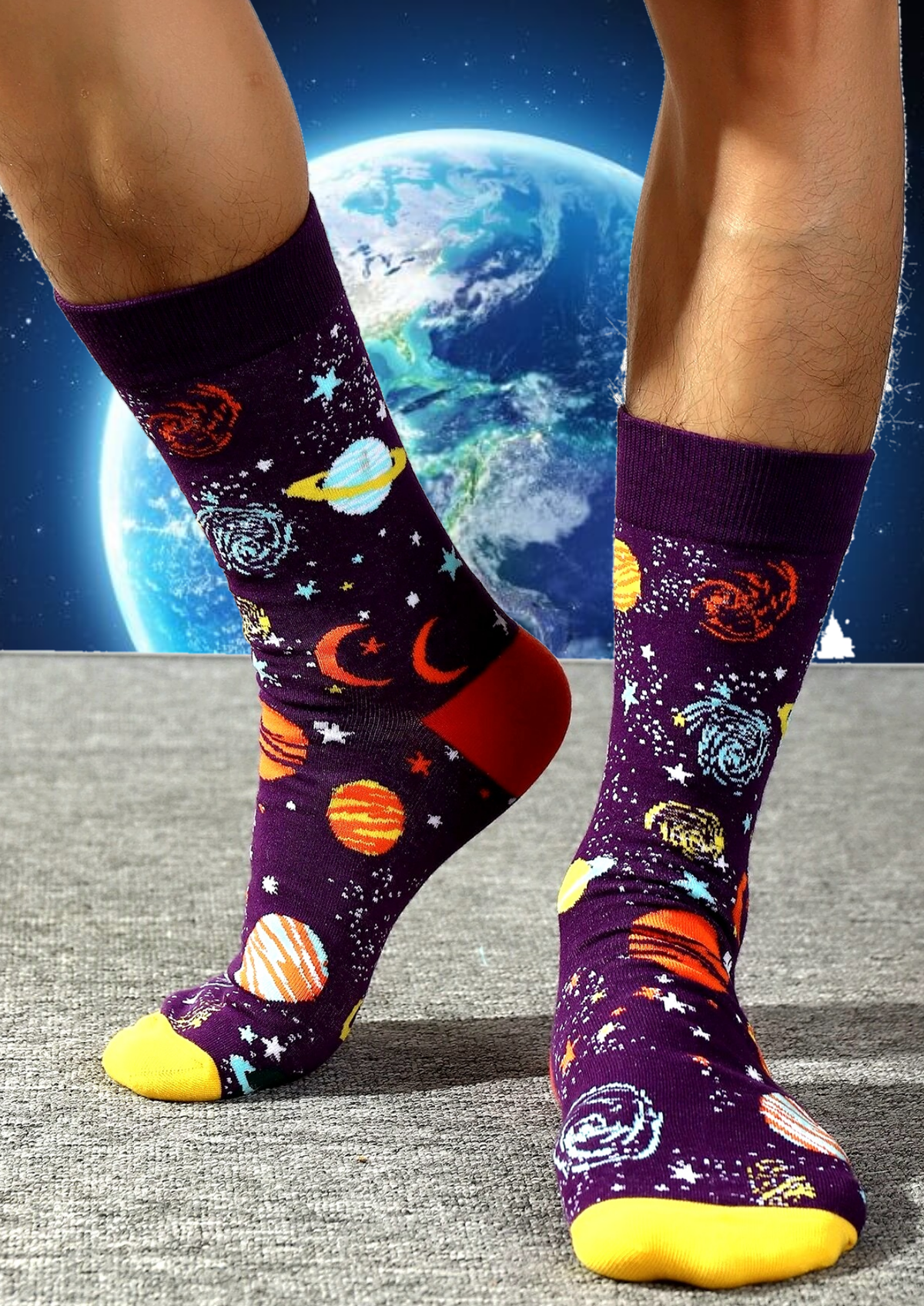 Sock Panda - Purple Outer Space Socks With Planets (Adult Large)