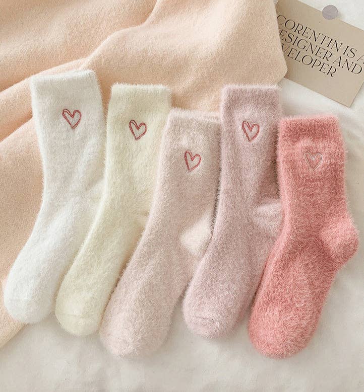 Gohobi/Pink Heart Velvet Socks