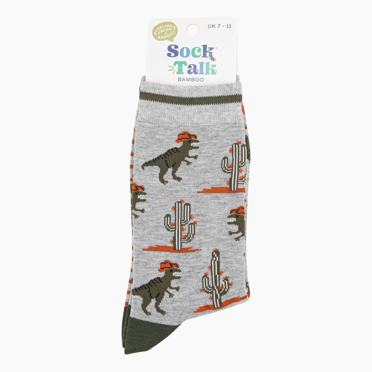 Sock Talk/Men's Bamboo Socks - Grey, T-Rex Cowboy