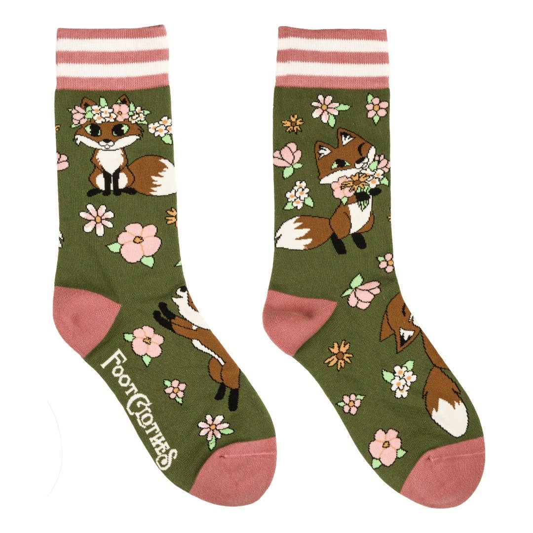 Foot Clothe/Floral Foxes Crew Socks