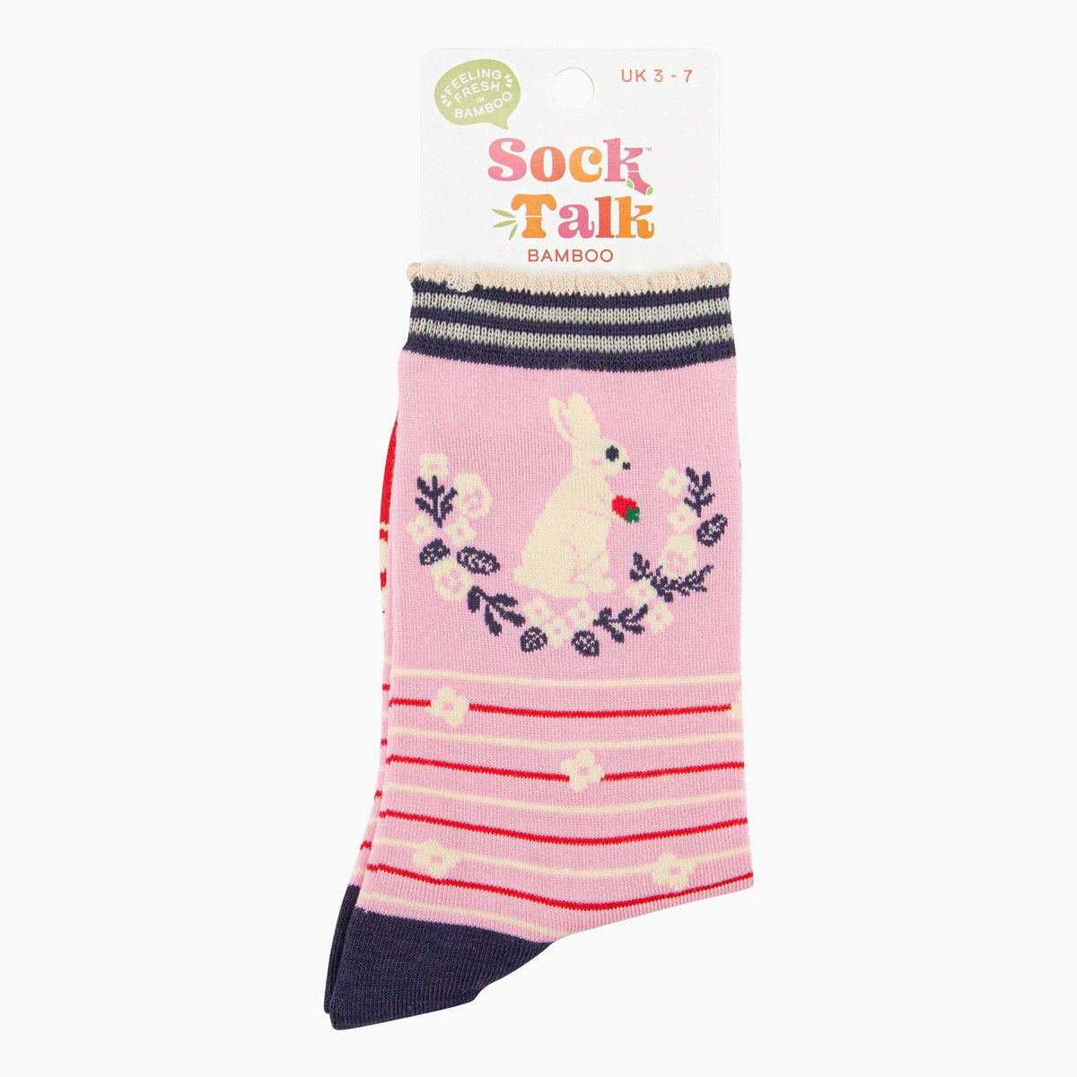 Sock Talk/Women's Bamboo Socks - Pink, Rabbit Wreath and Strawberry