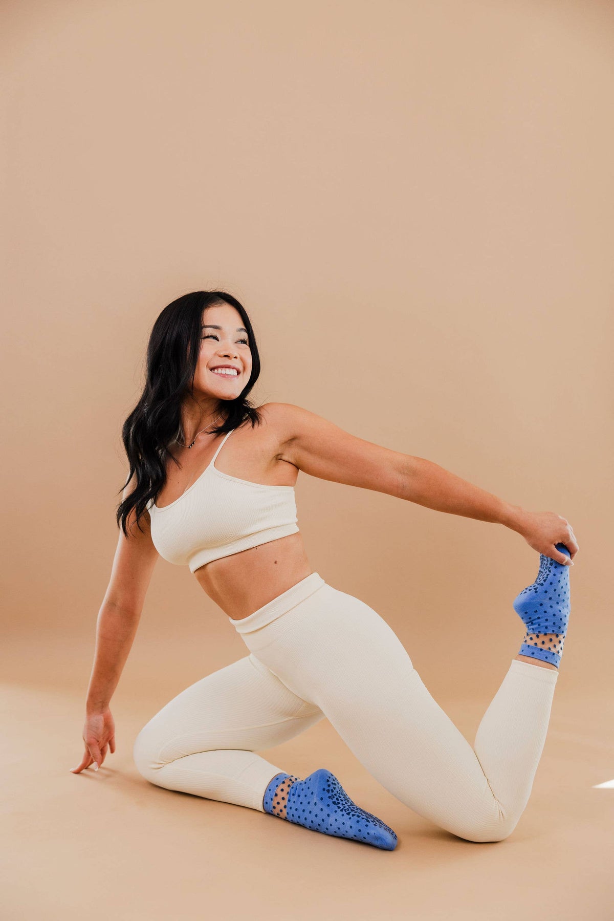 Pilates Honey/Blue Sheer Polka Dots Crew