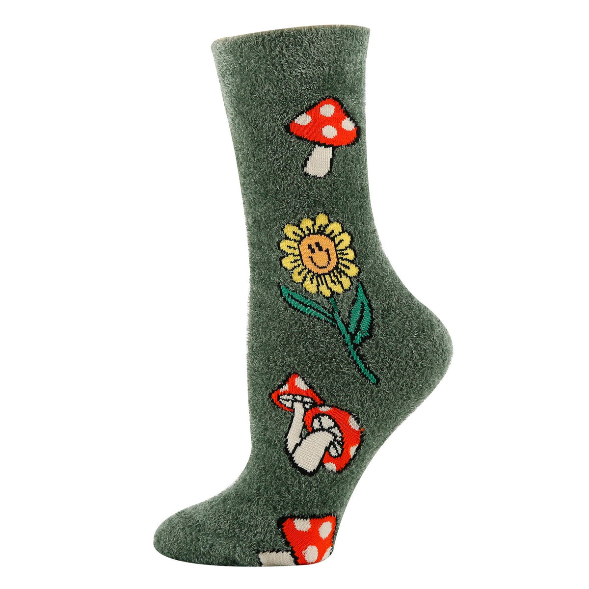 Oooh Yeah/Mushroom Fields | Women&#39;s Funny Fuzzy Crew Socks