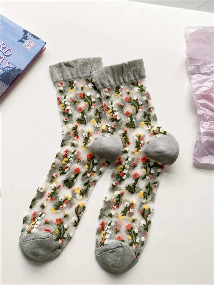 Vintage Women&#39;s Silk Stockings Embroidered Floral Stockings