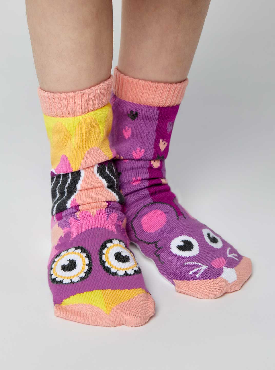 Pals/Owl & Mouse Mismatched Animals Non-Slip Socks for Kids