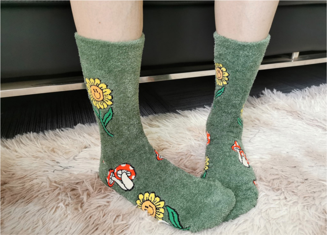 Oooh Yeah/Mushroom Fields | Women&#39;s Funny Fuzzy Crew Socks