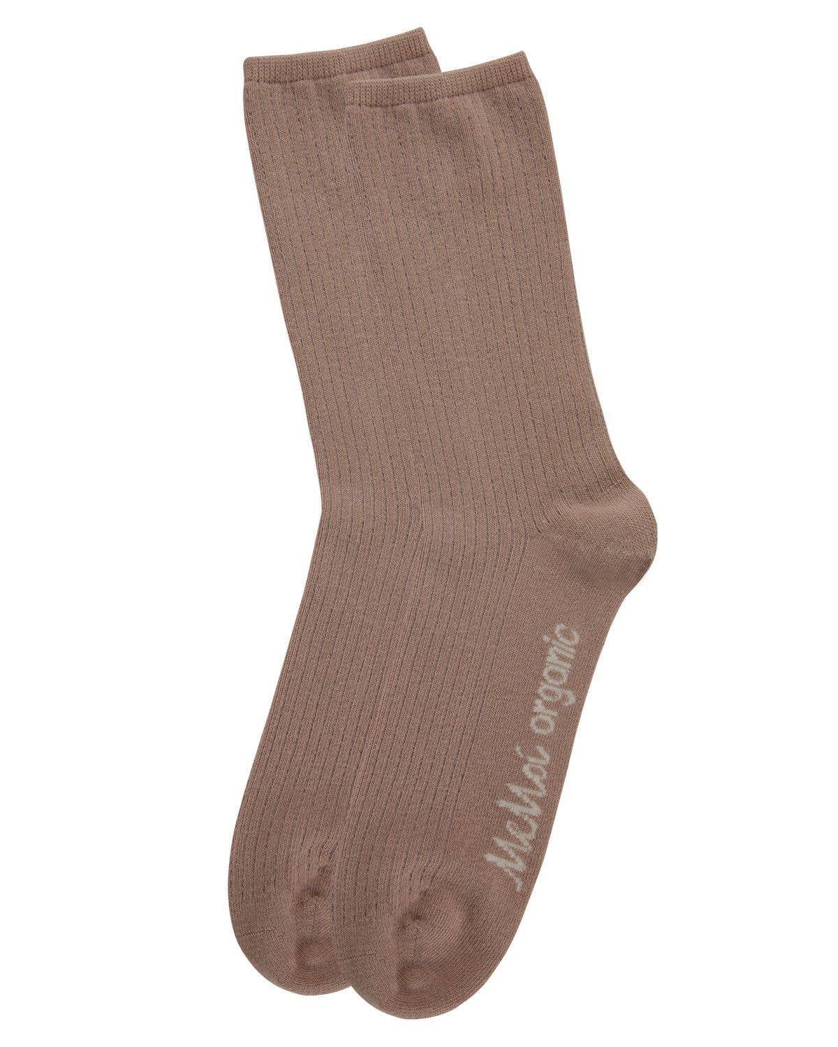 MeMoi Organic Cotton Flat-Knit Crew Socks/mock rib