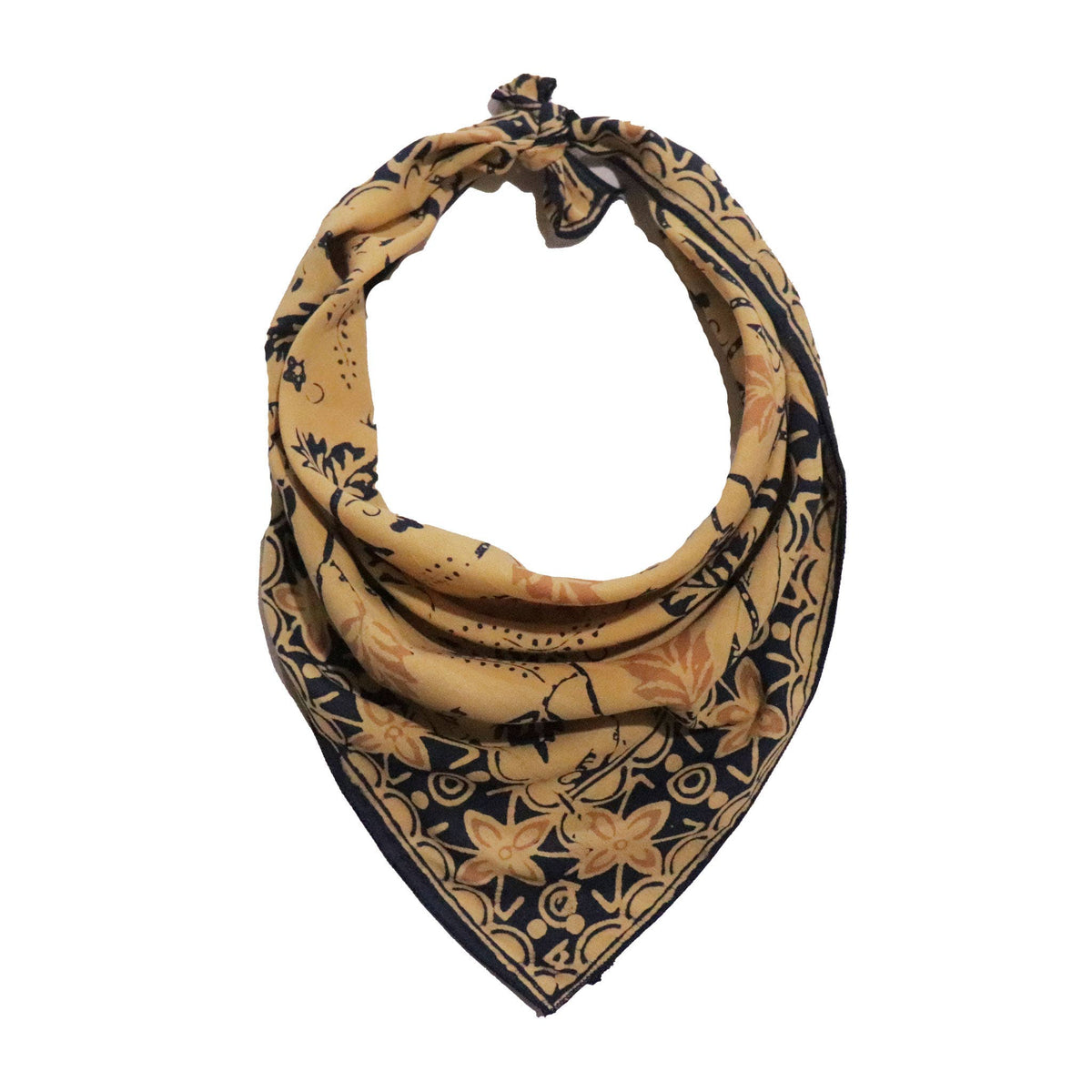 Kasih Coop/Handmade Batik Bandana Floral Blue Cream, Hand-dyed Scarf
