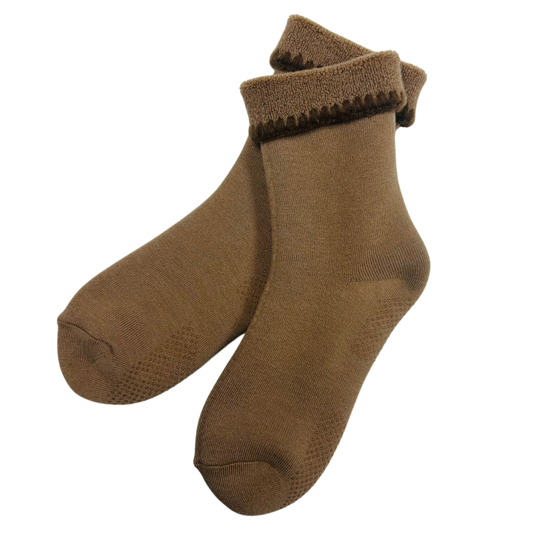 Cherrystone/Handcrafted Wool Crew Slipper Socks with Grips | Size Large