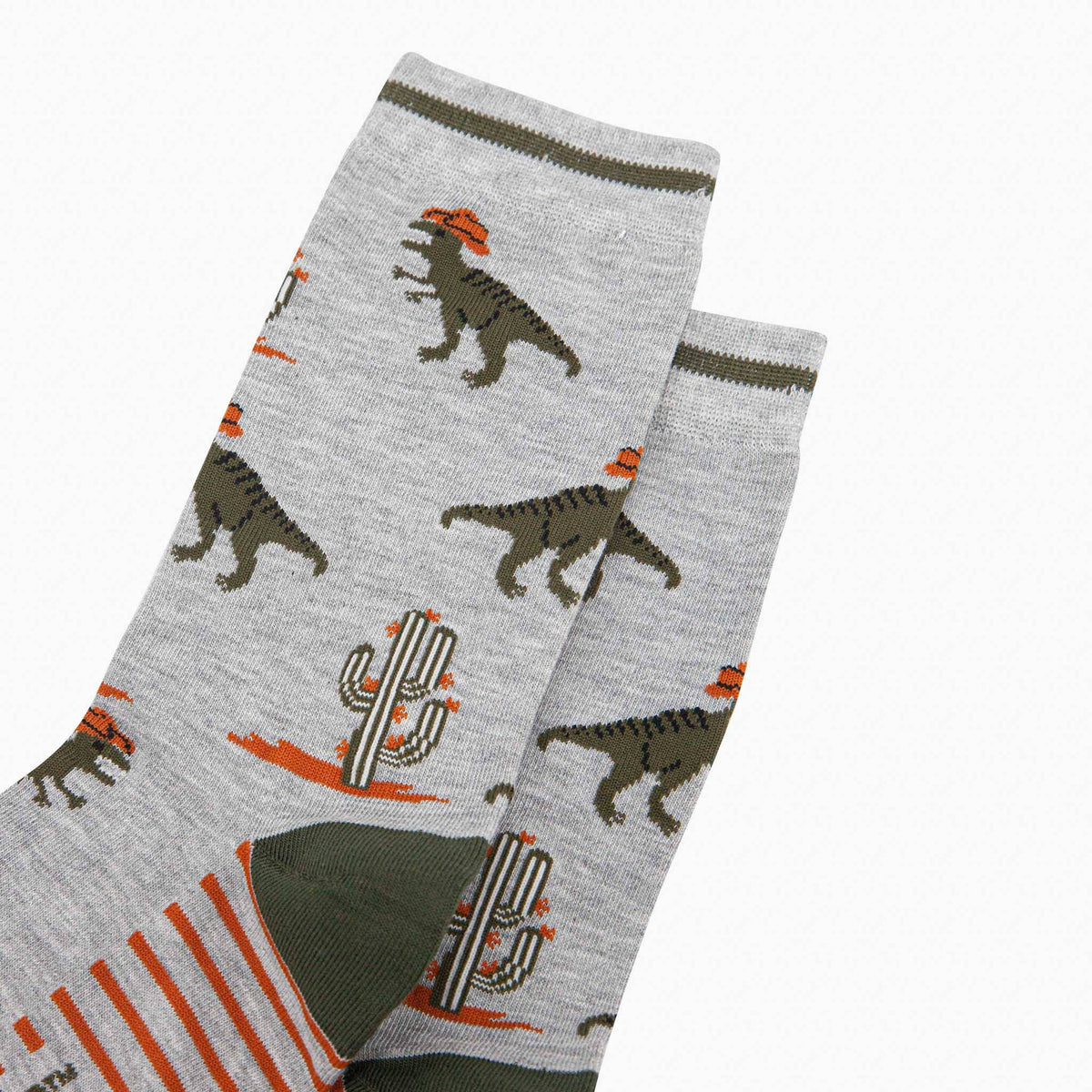 Sock Talk/Men's Bamboo Socks - Grey, T-Rex Cowboy
