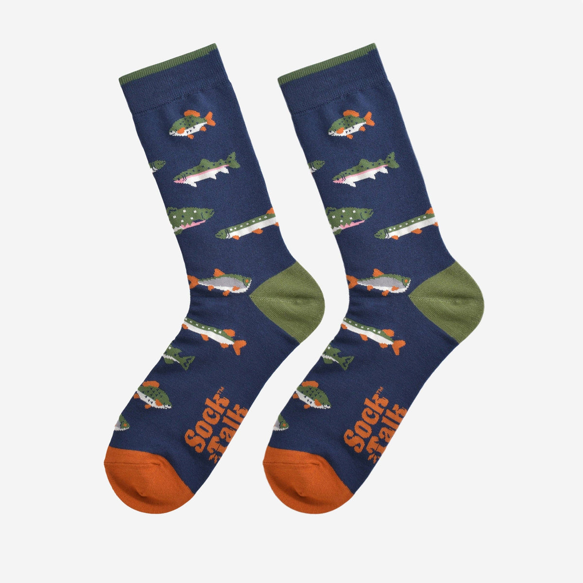Sock Talk/Men's Bamboo Socks - Navy Blue/Green, River Fishing