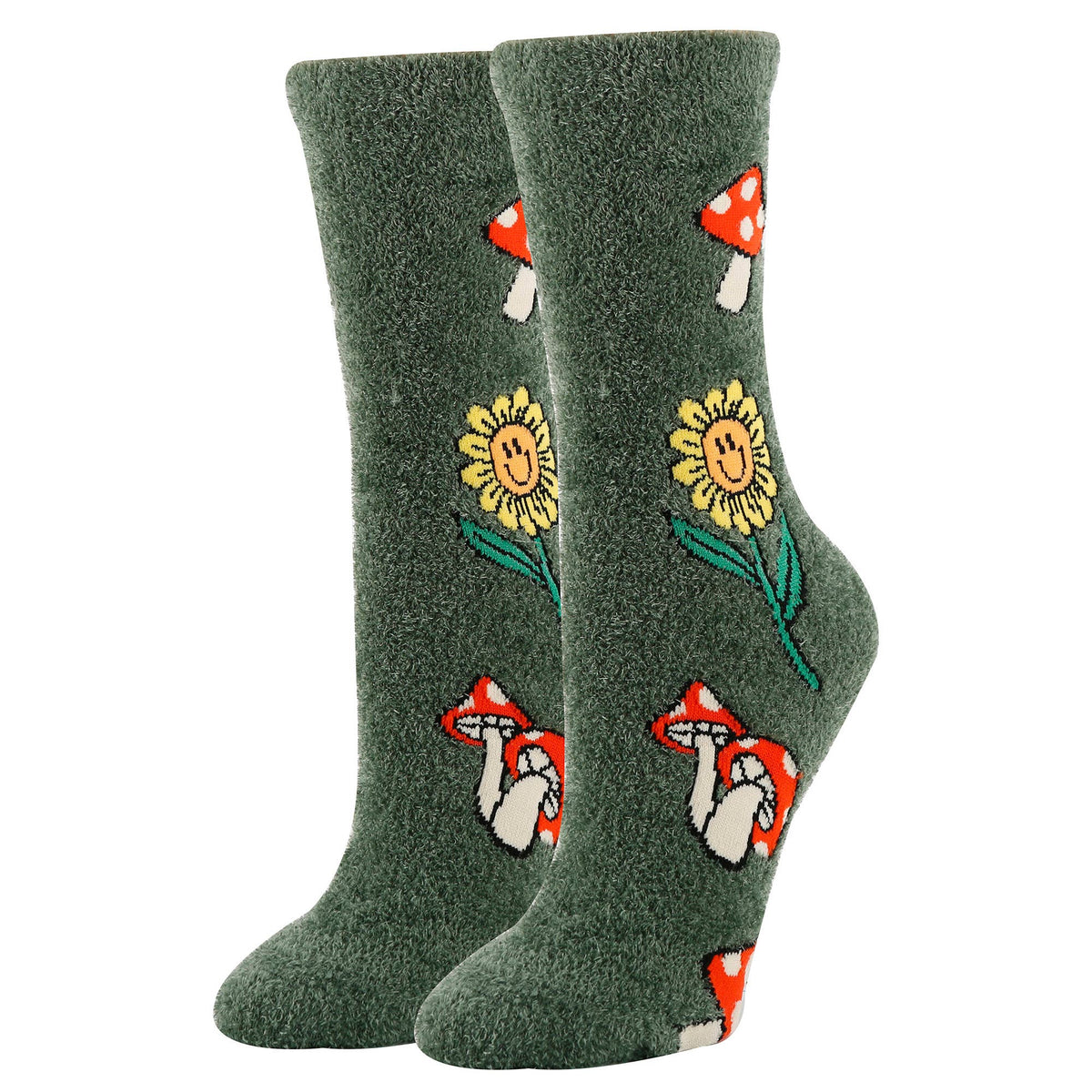 Oooh Yeah/Mushroom Fields | Women&#39;s Funny Fuzzy Crew Socks