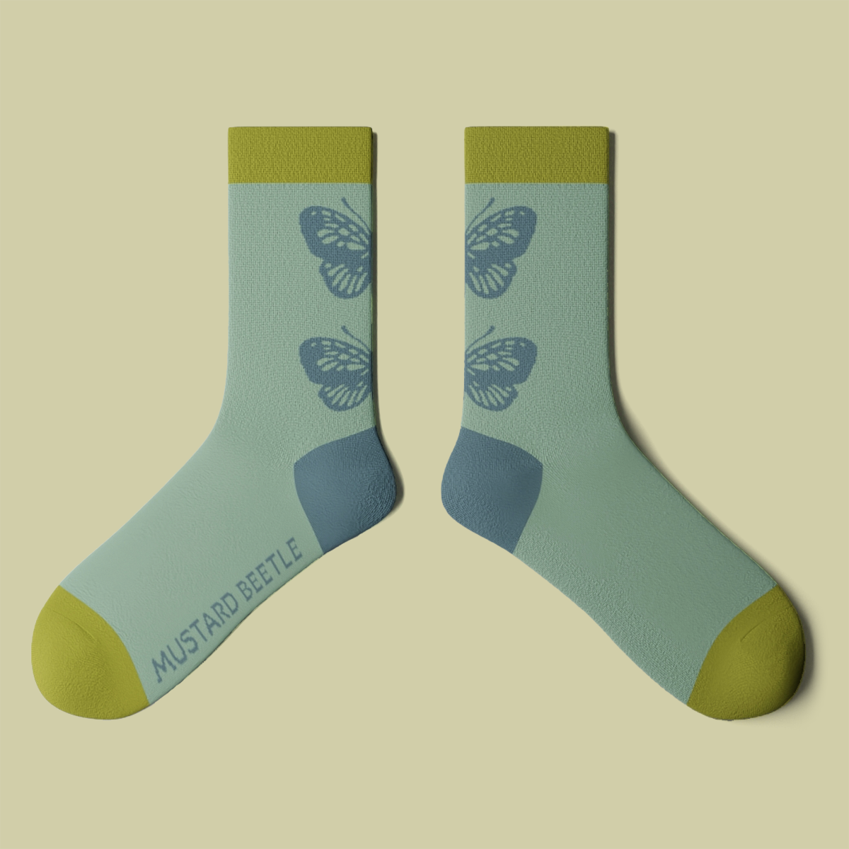 Mustard Beetle/Crew Socks: Butterfly