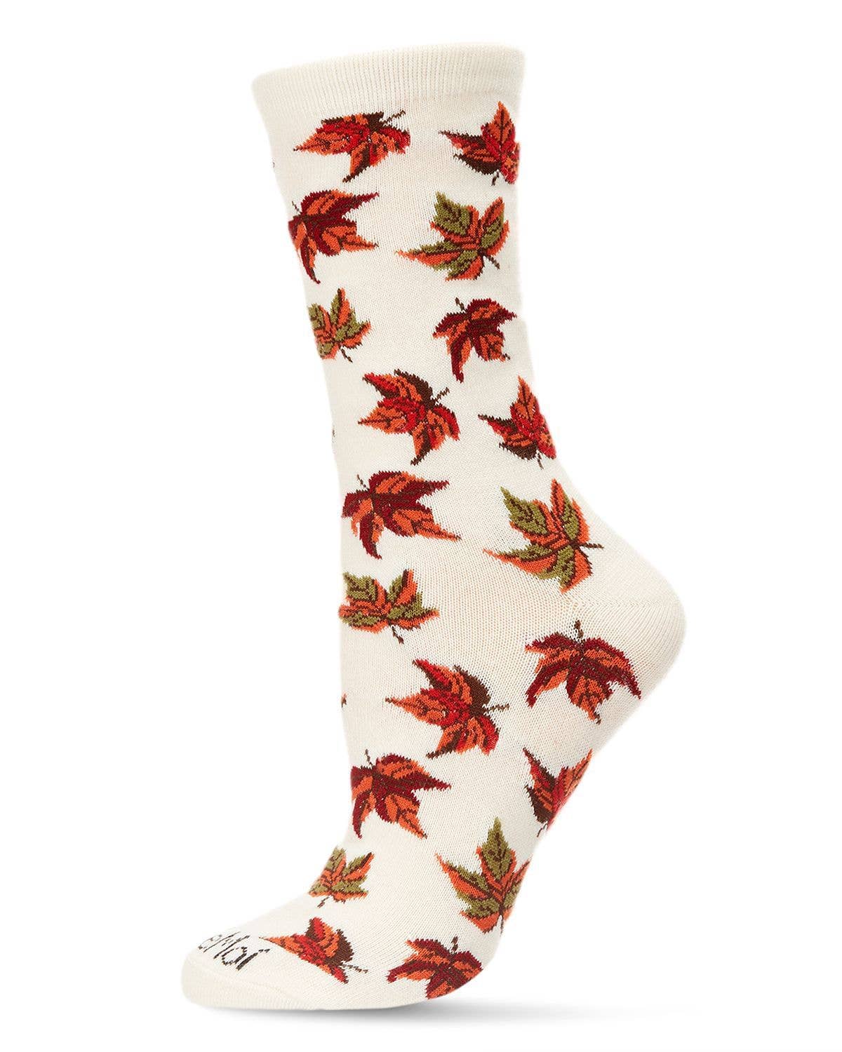 MeMoi/Autumn Leaves Bamboo Crew Socks