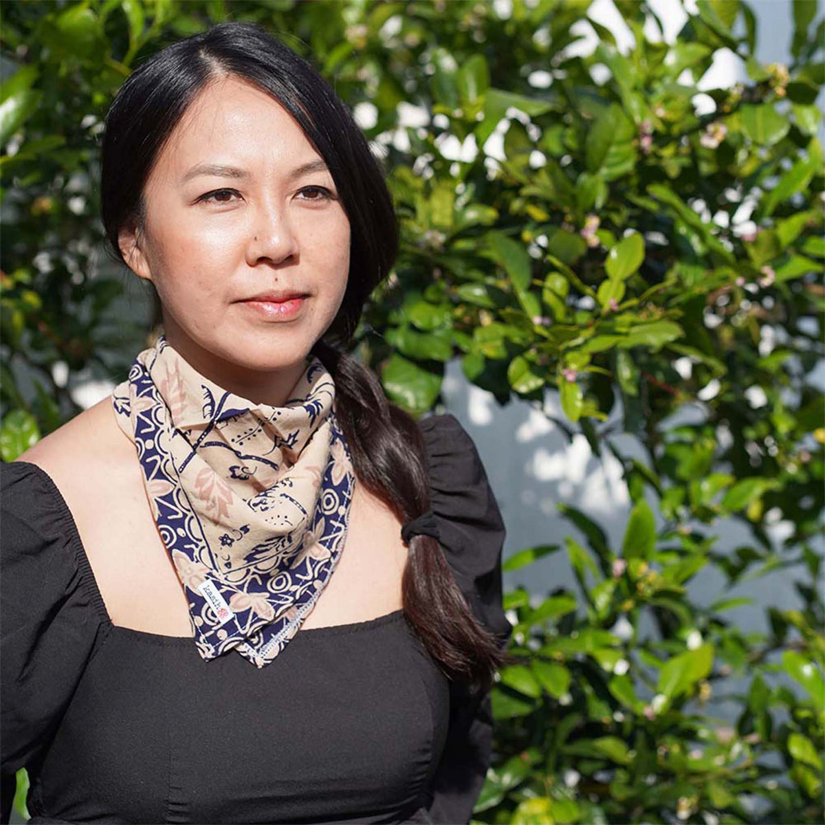 Kasih Coop/Handmade Batik Bandana Floral Blue Cream, Hand-dyed Scarf