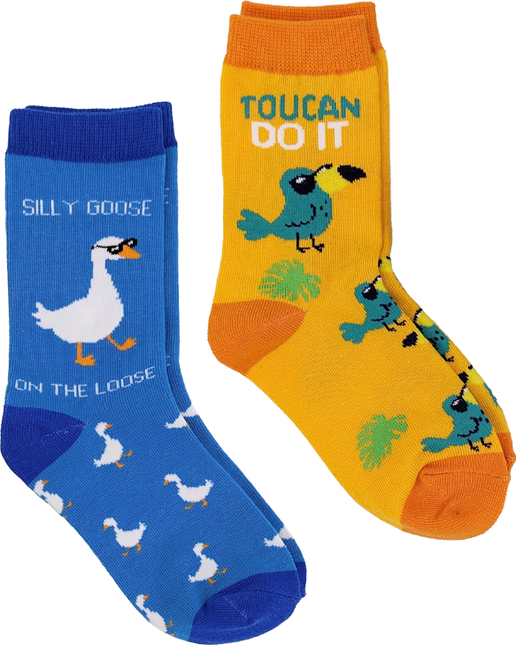 Sock Harbor/Kids Silly Bird Animals 2-Pack Socks (Ages 7-10)