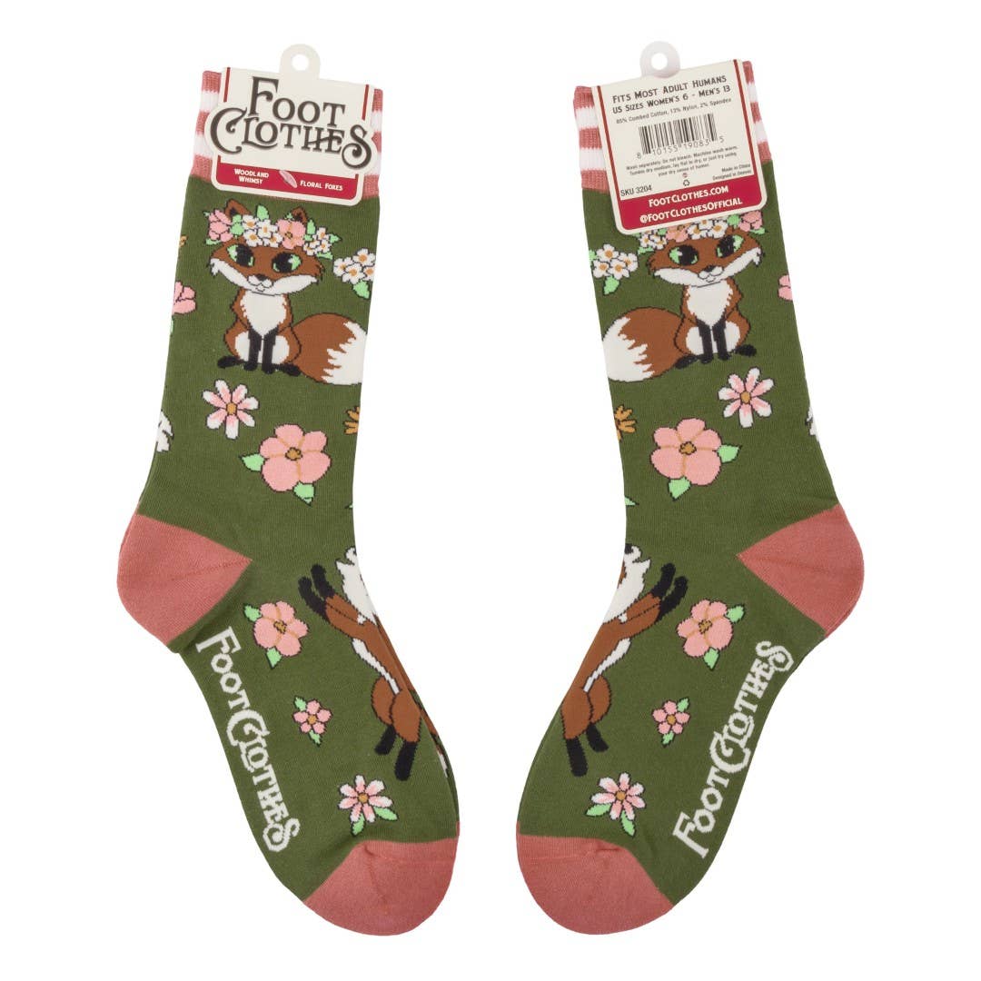 Foot Clothe/Floral Foxes Crew Socks