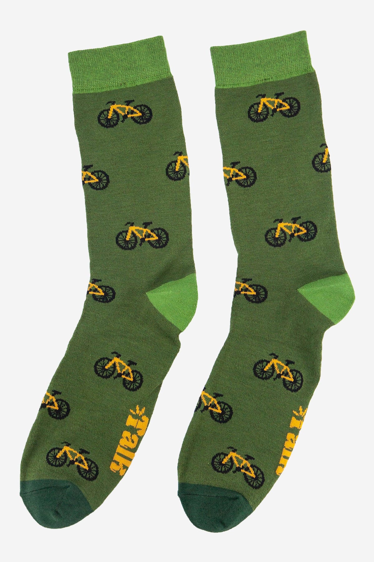 Sock Talk/Men&#39;s Bicycle Print Cycling Mountain Bike Bamboo Socks Green