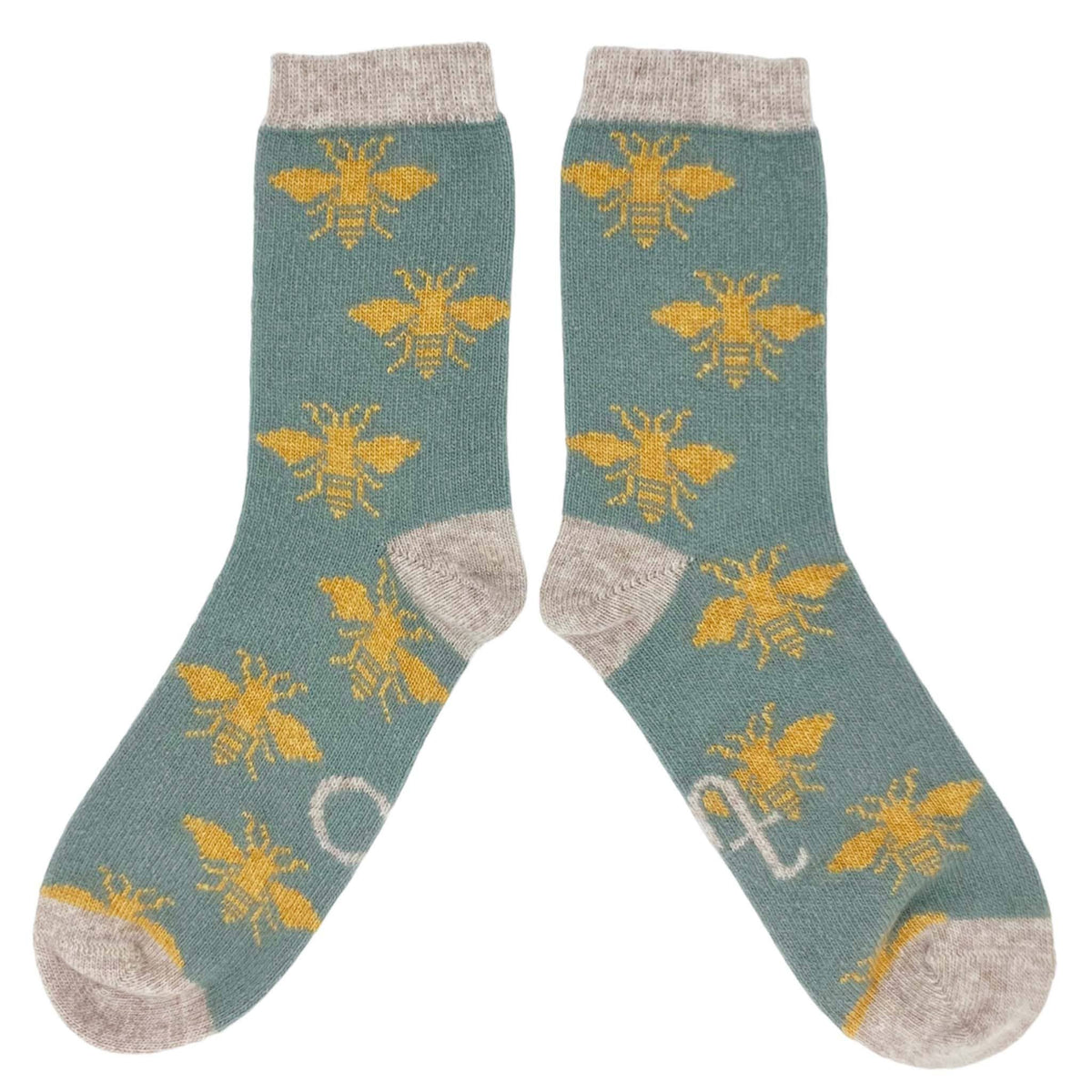Catherine Tough Women&#39;s Lambswool Ankle Socks: Forest - green/yellow