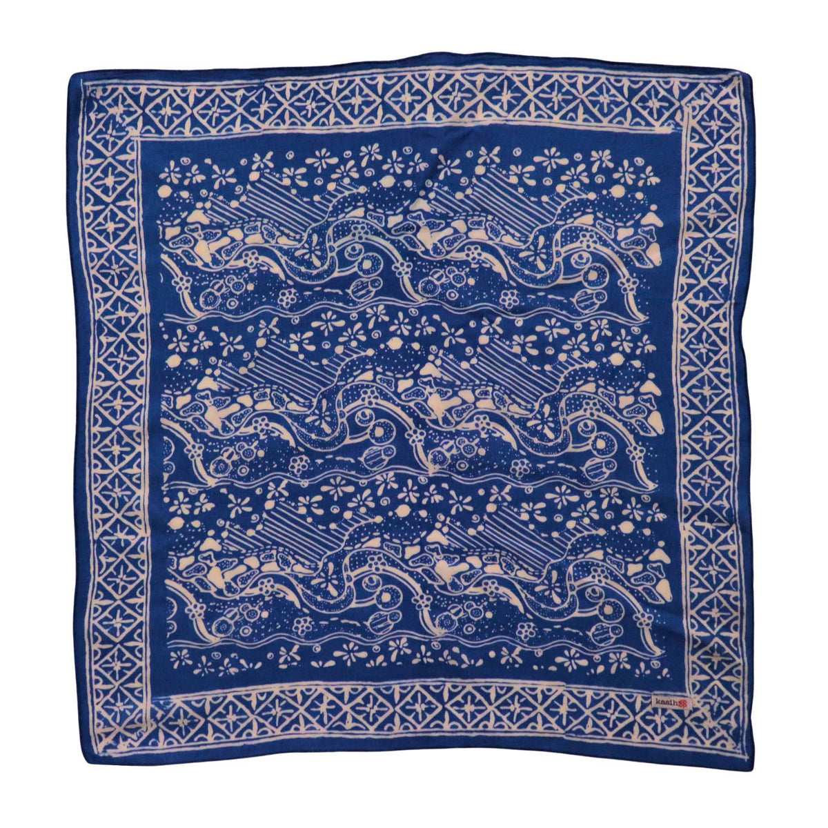 Kasih Coop/Hand Dyed Batik Bandana, 100% Soft Cotton, Tidal Flow, Blue