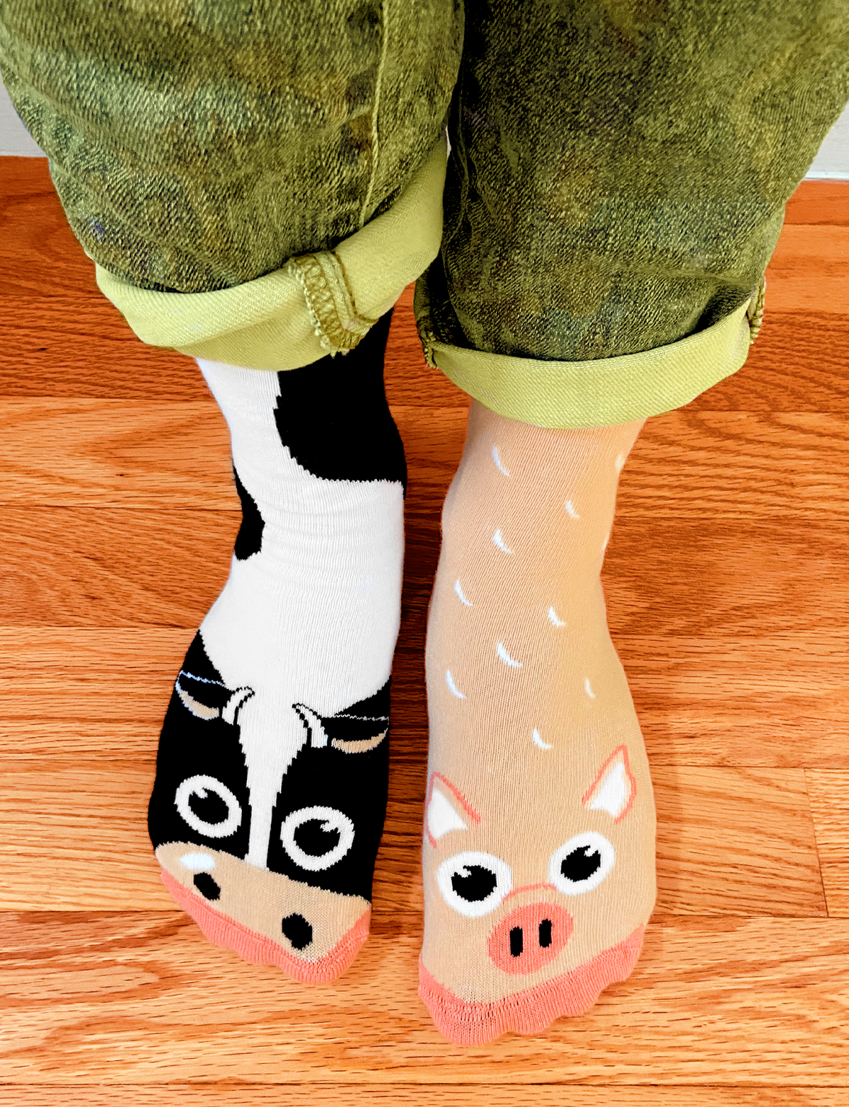 Cow and Pig Cute Mismatched Socks for Adults