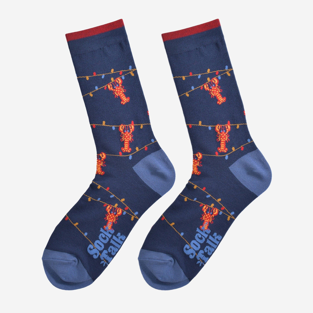 Sock Talk/Men&#39;s Bamboo Socks - Navy Blue, Lobster Party Lights