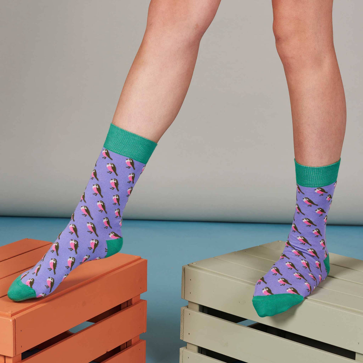 Catherine Tough Women&#39;s Organic Cotton Crew Sock: Turtle - smoky blue