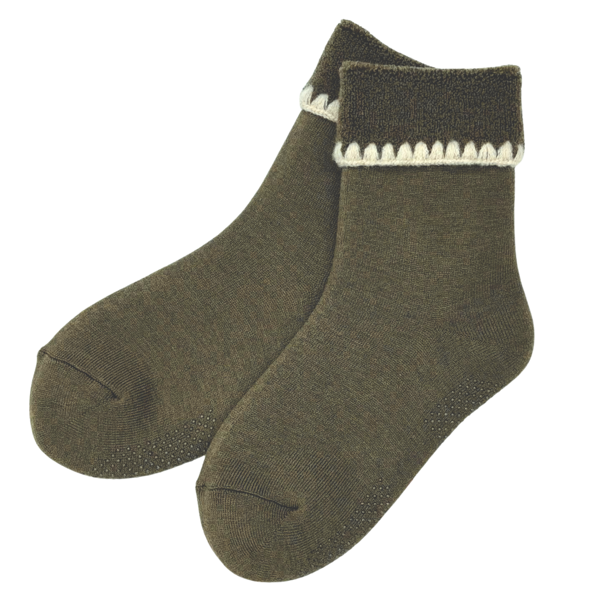 Cherrystone/Handcrafted Wool Slipper Cuff Socks| Modern Earth| Grips| M
