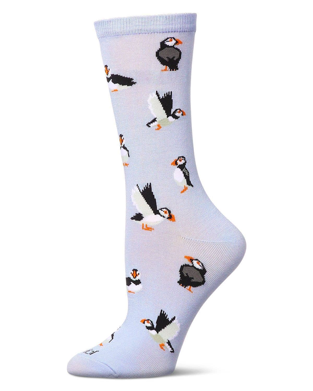 Memoi/Women's Puffin Birds rayon From Bamboo Crew Socks