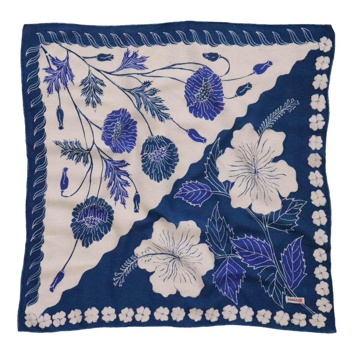 Kasih Coop/Full Hand Drawn Batik Tulis Bandana, Poppy Blue, Regular 22"