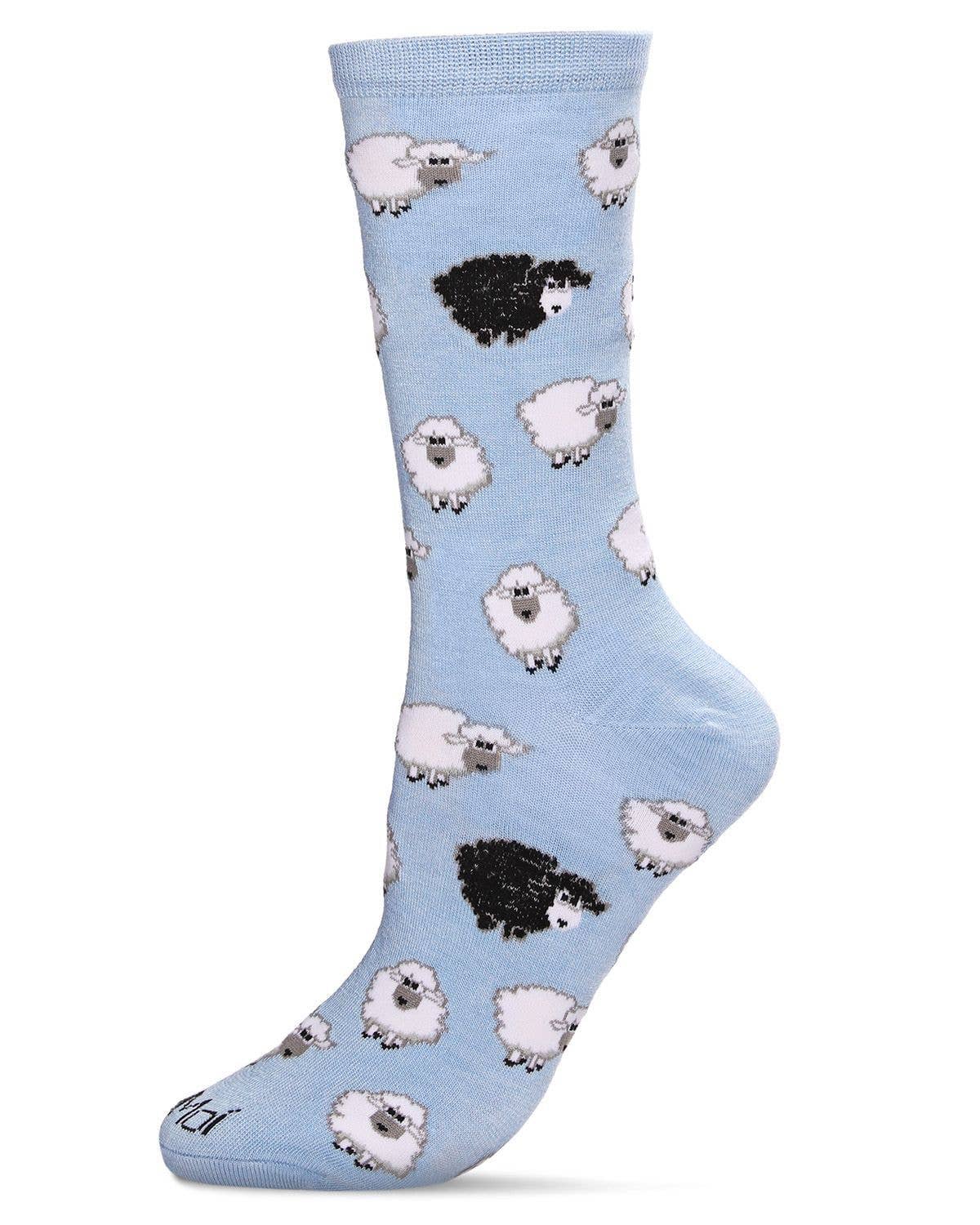 Memoi/Bah Bah Black &amp; White Sheep Crew Sock