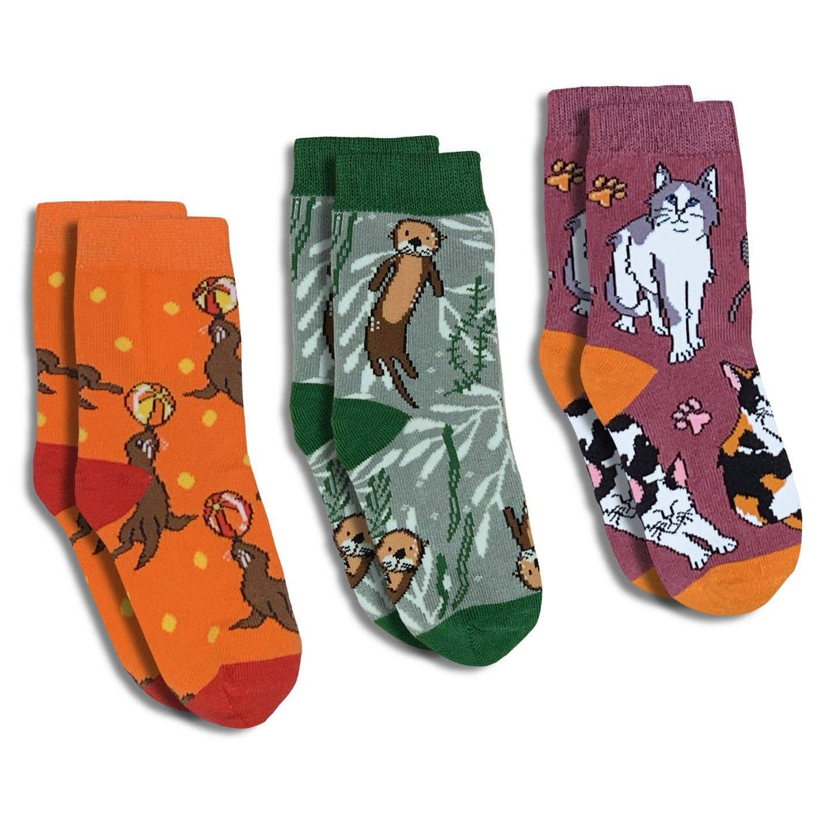 Good Luck Socks/Sea Lions, Sea Otters and Kitty Cats Kids Socks / 3-Pack