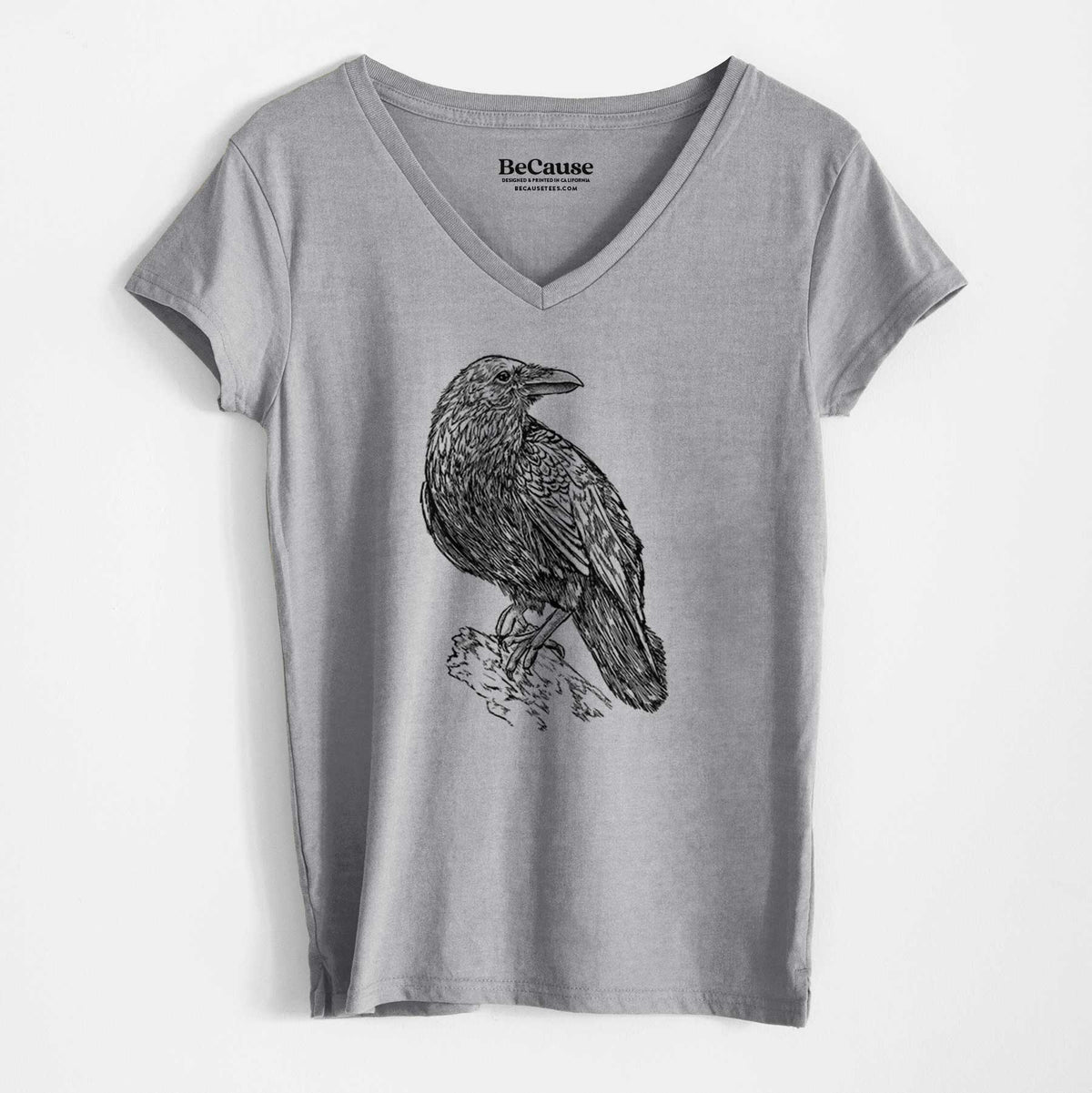 BeCause Tees/Corvus corax - Common Raven - Women&#39;s 100% Recycled V-neck
