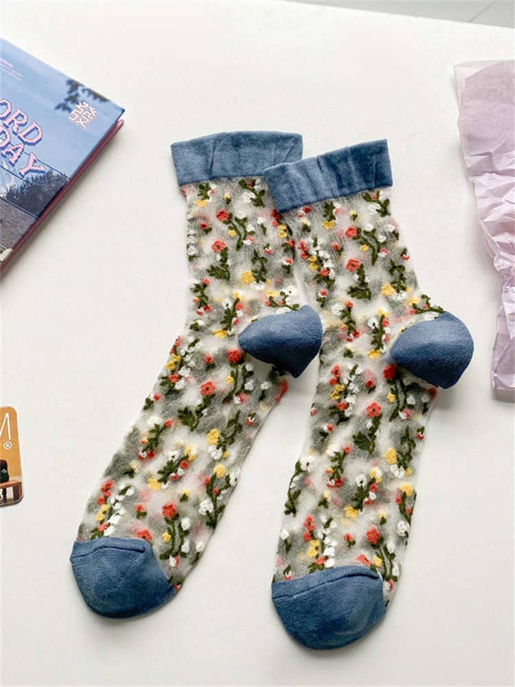 Vintage Women&#39;s Silk Stockings Embroidered Floral Stockings