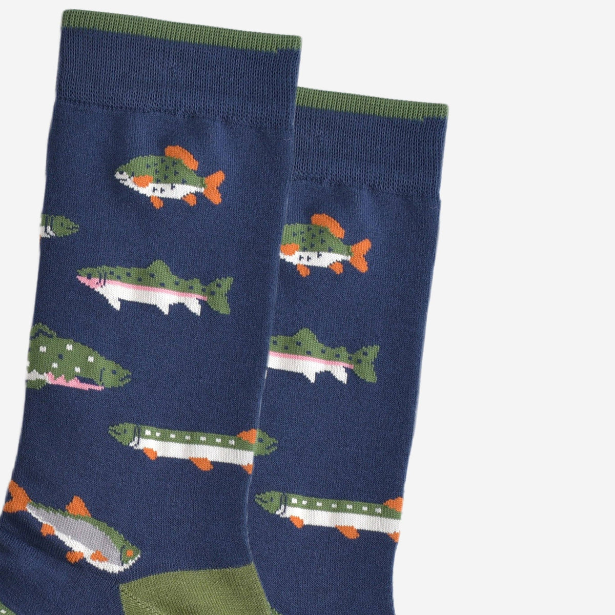 Sock Talk/Men's Bamboo Socks - Navy Blue/Green, River Fishing