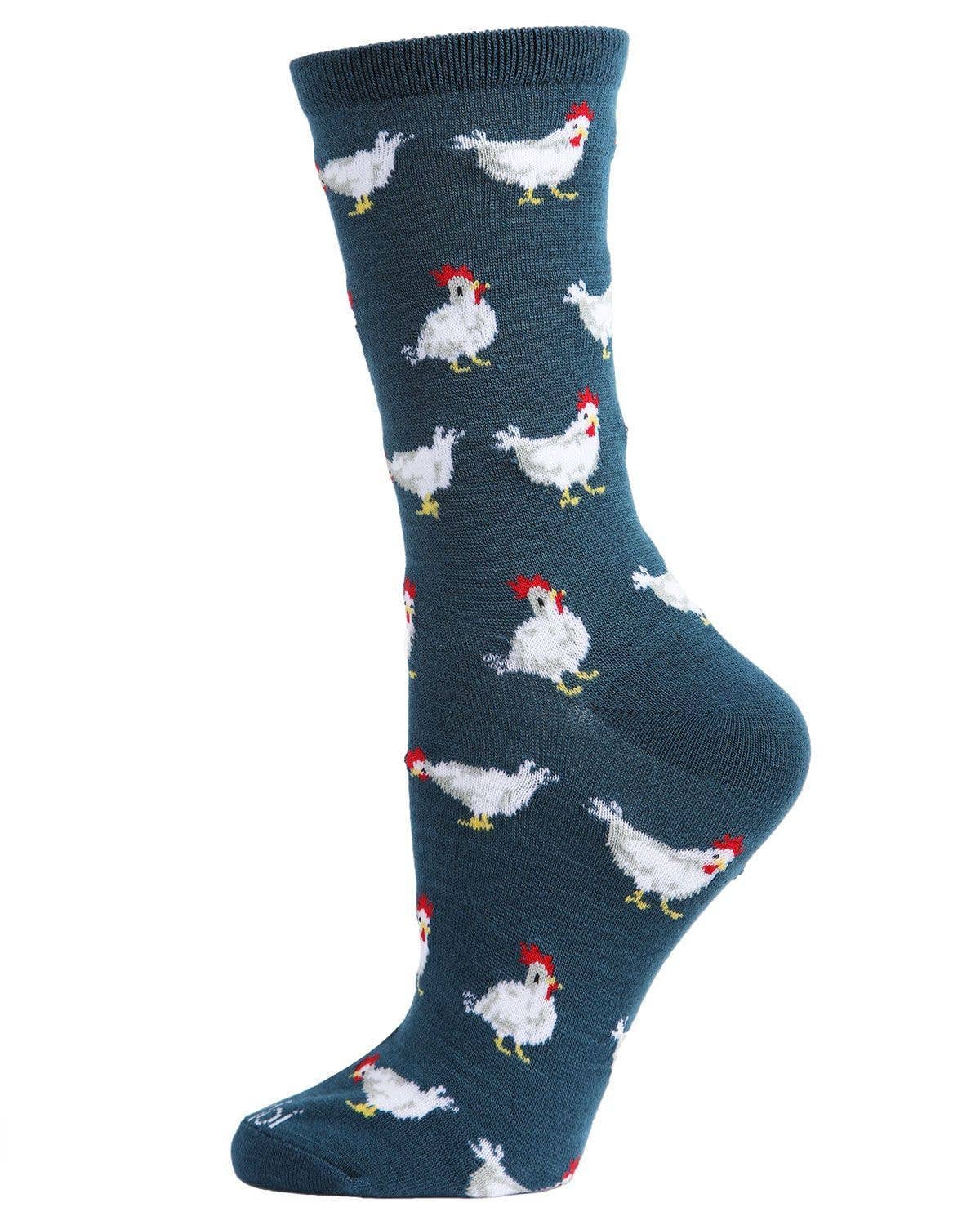 MeMoi/Chickens Bamboo Blend Crew Socks