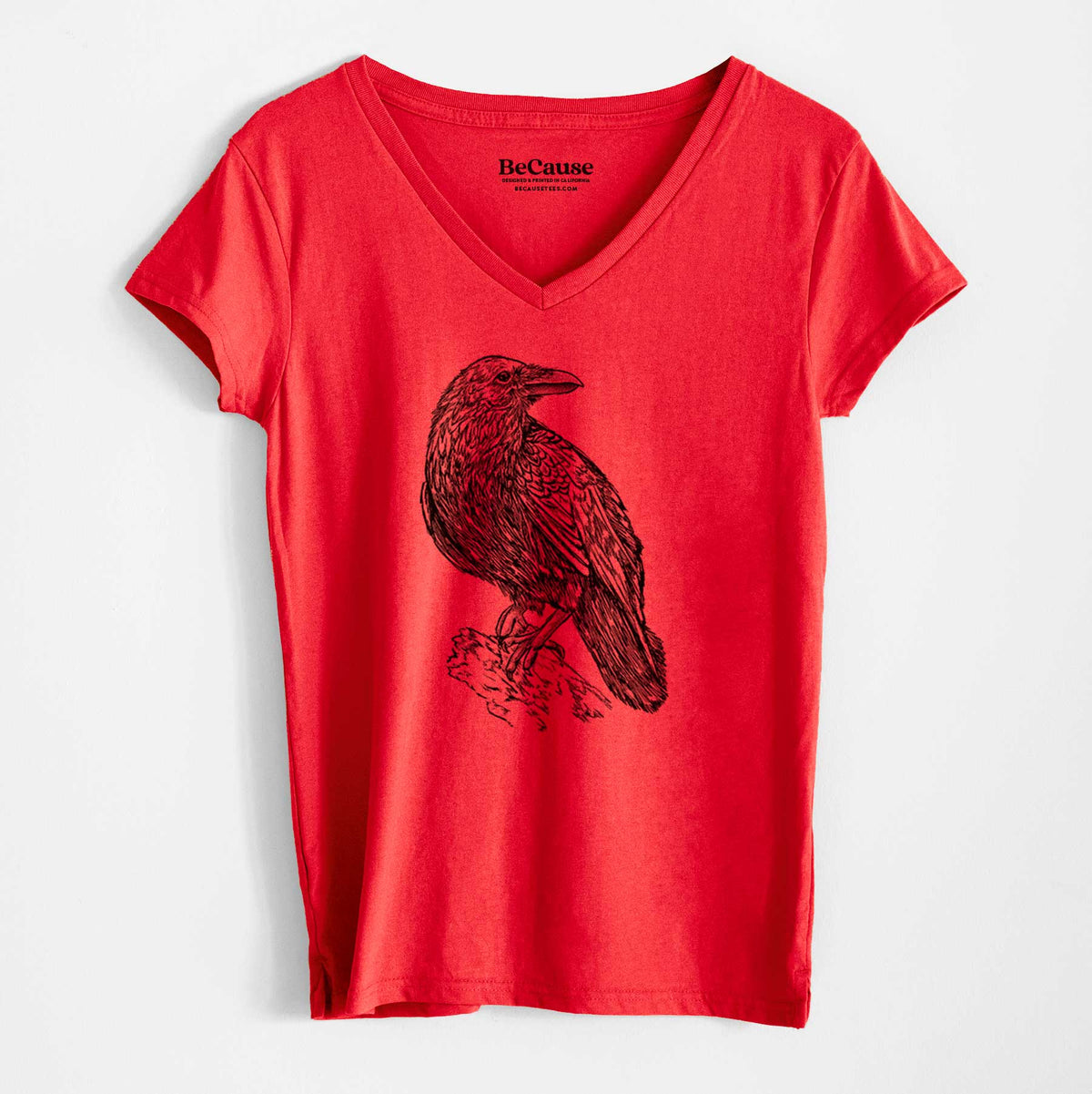BeCause Tees/Corvus corax - Common Raven - Women&#39;s 100% Recycled V-neck