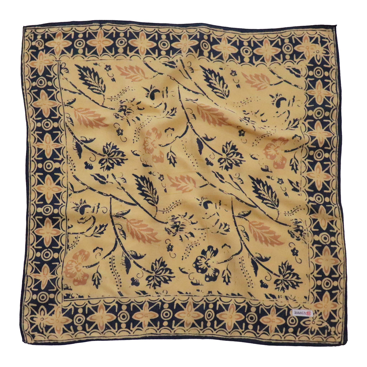 Kasih Coop/Handmade Batik Bandana Floral Blue Cream, Hand-dyed Scarf