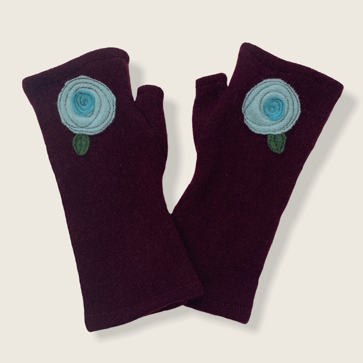 Sardine/Fingerless Cashmere Gloves-Blooming Rose