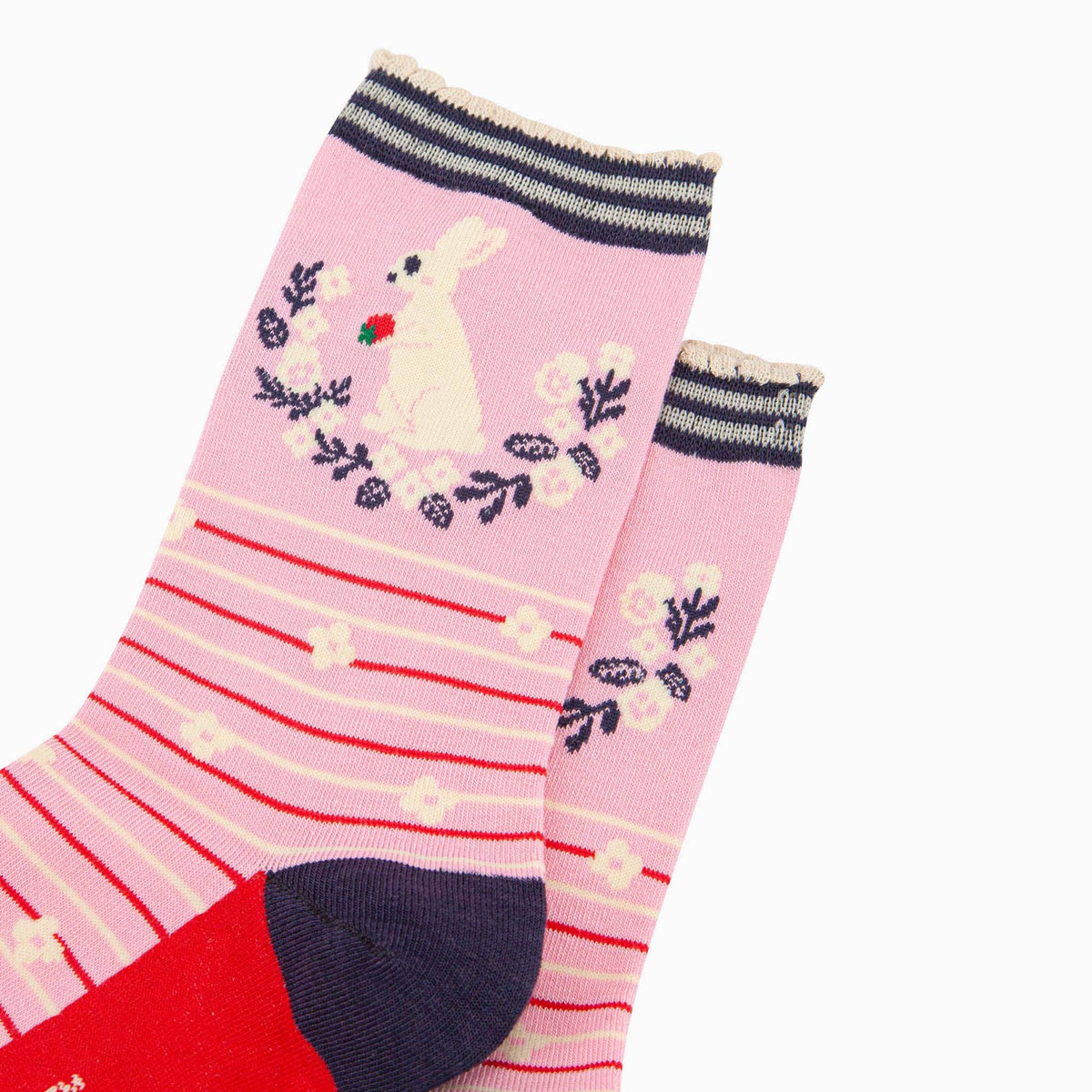 Sock Talk/Women's Bamboo Socks - Pink, Rabbit Wreath and Strawberry
