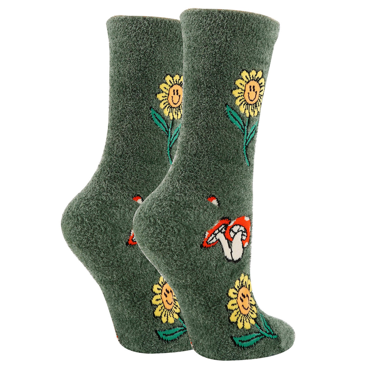 Oooh Yeah/Mushroom Fields | Women&#39;s Funny Fuzzy Crew Socks