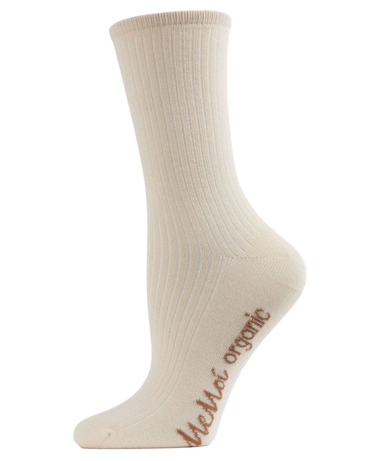 MeMoi Organic Cotton Flat-Knit Crew Socks/mock rib